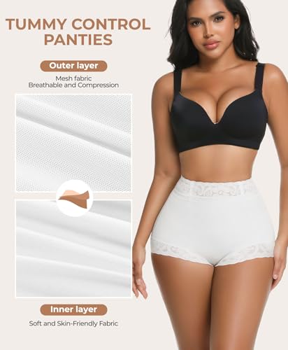 Voxshe Lace Tummy Control Shapewear Shorts Butt Lifting Panties Underwear for Women Booty Shapewear Butt Enhancer Panty (US, Alpha, 3X-Large, Regular, Regular, White) — view 6