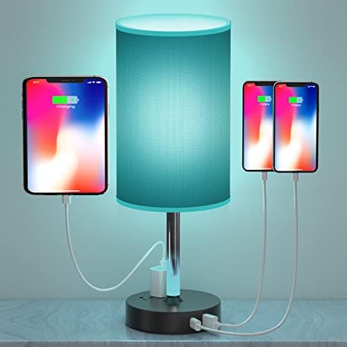 ALACOO Bedside Lamp with 2USB Port and 2AC Outlet-Table Lamp for Bedroom, Touch Control lamp with 3 Way Dimmable, Nightstand Lamp with Round Flaxen Fabric Shade