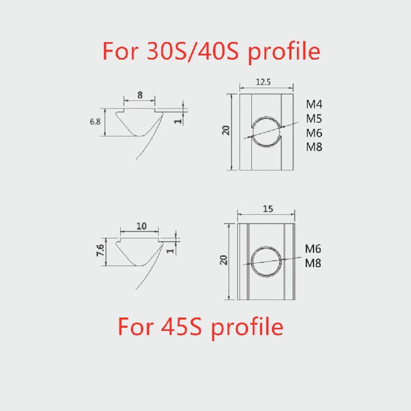 50Pcs Zinc Plate Coated M4 M5 M6 M8 Drop in Sheet Nut Spring Nut for Aluminum Profile 3030/4040/4545 series - (Size: 30s-40S M5 50pcs)