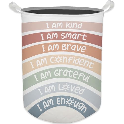 Image of HKTZM Boho Rainbow Laundry Basket, Positive Affirmations Inspirational Waterproof Collapsible Laundry Hamper Dirty Clothes Storage Toy Bin Organizer for Kids Room College Dorm Bedroom Bathroom