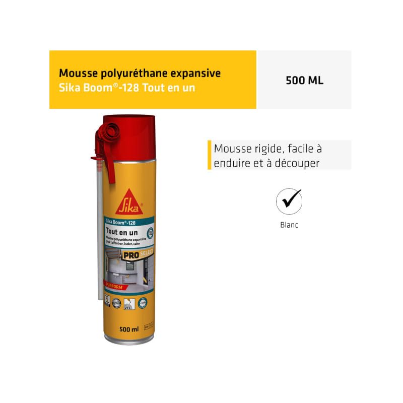 Sika Boom 128 - Espuma de poliuretano expansiva (12 x 500 ml) | Calafateo - Aislamiento - Caler - Int/Ext - Uso todos los sentidos - Reutilizable - Multisoportes - Expansión 27L