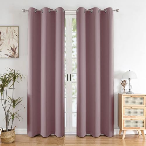 HOMEMONDE 7 Feet Solid Curtain for Door - Noise Reduced and Fade Resistant Blackout Curtains, 75% Room Darkening Drapes for Living Room, Bedroom Pack of 2, (Lavender, 213 x 118 CM)