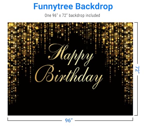 Funnytree 96" x 72" Happy Birthday Party Backdrop Black and Gold Glitter Bokeh Sequin Spots Photography Background Golden Sparkle Shining Dots Baby Abstract Milestone Banner Cake Table Decor Photo by Funnytree - Image 3