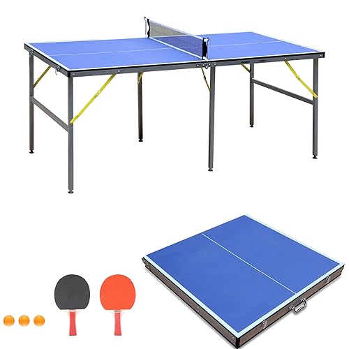 Gymflex Fitness Indoor/Outdoor Folding Table Tennis Table 6 * 3 Feet Professional Tournament Grade Table Tennis Table with Balls Tennis Racket Set & 3 Table Tennis Balls