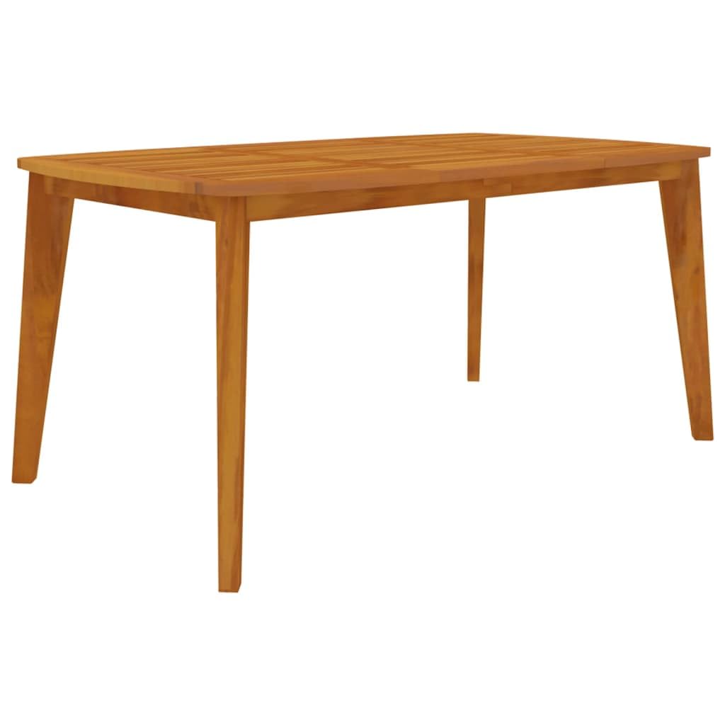 Stół ogrodowy z litego drewna akacjowego, 160 x 90 x 75 cm, z listewkami, stabilny stół drewniany do użytku na zewnątrz z ukośnymi nogami