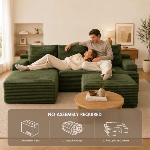 Image of Boneless Couch, Modular Sectional Couches for Living Room, U-Shaped Cloud Couch Sofa with Deep Seat, Fluffy Corduroy Upholstered Corner Sofa