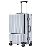 MCLIUJIA Gepäck Reiseausrüstung Koffer Mit Frontöffnung, Wiederaufladbar, Universalrad, Aufgegebenes Gepäck, Handgepäck(Sliver,22inch)