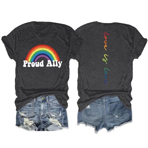 Pride Shirts for Women Oversized Rainbow Graphic Shirt Love Wins T-Shirt LGBT Equality Tee Summer Short Sleeve Tops