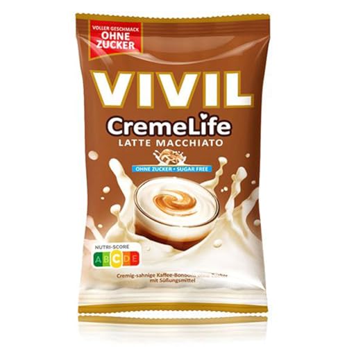 VIVIL Creme Life Latte Macchiato, 1 Beutel, kräftige Sahnebonbons mit Kaffeegeschmack, zuckerfrei & glutenfrei, 1 x 90g VIVIL Creme Life Latte Macchiato, 1 Beutel, kräftige Sahnebonbons mit Kaffeegeschmack, zuckerfrei & glutenfrei, 1 x 90g