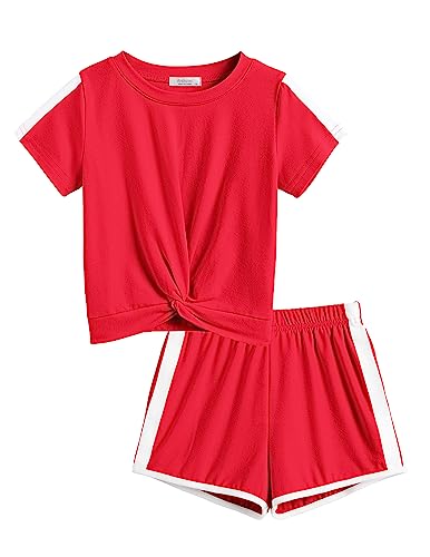 Image of Arshiner Girls Clothing Sets Twist Front Top and Shorts 2 Piece Outfits Activewear Tracksuit 5-14 Year