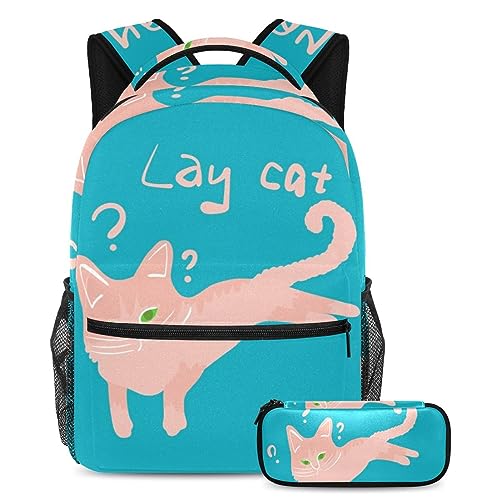 Sac à dos Lay Cat multicolore et sa trousse assortie avec grand volume