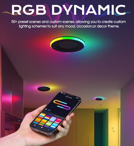 Image of CLOUDY BAY [4 Pack] 4 Inch RGB Smart Recessed Lighting with Gradient Accent Light and Night Light,13W Recessed Lights Ultra-Thin Can-Killer Downlight, Compatible with Alexa and Google Home Assistant