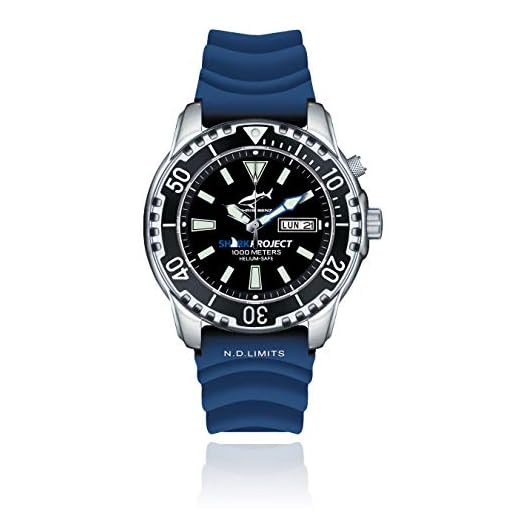 CHRIS BENZ DEEP 1000M SHARK PROJECT Taucheruhr mit blauem Kautschukband und Heliumventil