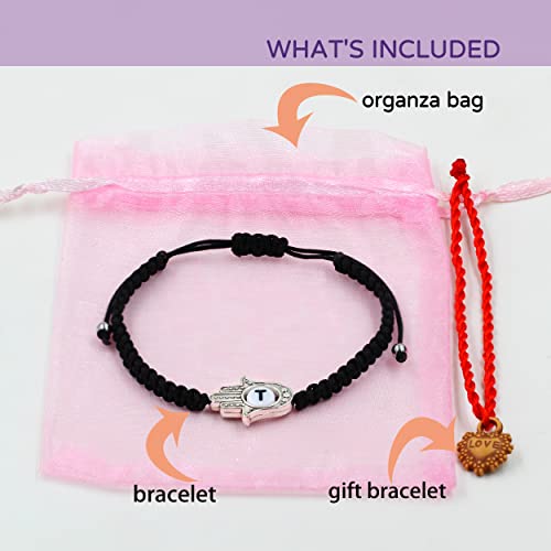 Image of Uloveido Customized A to Z 26 Letters Hand of Fatima Bracelet - Fatima Hamsa Hand Evil Eye Protection Bracelet Lucky Charm Adjustable Braided Black String