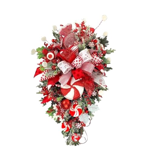 JUNELIONY 1 unids guirnalda navideña con varillas de plástico+metal 12x24 pulgadas para la puerta de entrada decoraciones navideñas para escaleras guirnalda navideña para decoración de interiores