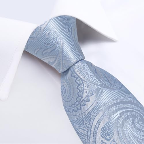 Image of DiBanGu Silk Floral Ties for Men Woven Paisley Necktie and Tie Clip Handkerchief Cufflinks Set for Party Wedding
