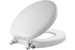 Mayfair Round Padded White Soft Toilet Seat with Hinges Vinyl Wood