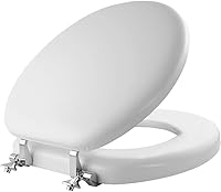 Mayfair Round Padded Toilet Seat with Chrome Hinges, Soft Cushioned Vinyl Wood Core, Made in USA, White