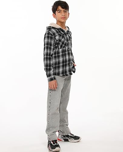 Image of ZENTHACE Boys Sherpa Fleece Lined Flannel Plaid Button Down Shirt Jacket,Hooded Flannel Shirt with Hand Pockets