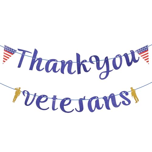 Thank You Veterans Banner, Happy Veterans Day Banner Thank You To Our Heroes Banner for American Veterans Day 4th of July Patriotic Theme Party Outdoor Decoration Supplies