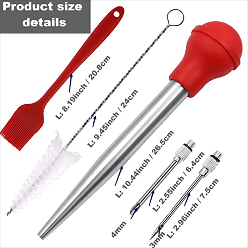 Viwehots Turkey Baster, Baster For Cooking Turkey Baster Syringe Turkey Baster Large Stainless Steel Turkey Baster Silicone Bulb With 2 Marinade Injector Needles And 2 Brush For Cooking Color Red #TOP1