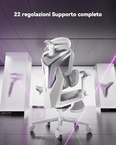 G7 Sedia Gaming Ergonomica, Sedia da Gaming con Supporto Lombare Dinamico, Braccioli Girevoli a Doppio Asse 720°, Schienale Reclinabile a 140° e Cuscino Cervicale 4D (Bianco) - Sedia gaming - Immagine 2