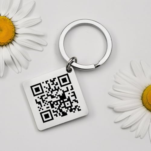 Image of Adornkeys Personalised QR Code Keychain Metal Custom Text Keychain Personalised Engraved Business QR code logo promotional Couples Gift Scan Gift for Him /Her