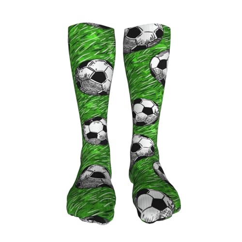 Soccer Balls Green Grass Compression Socks for Kids Boys Girls, Knee High Soccer Socks Long Tube Funny Gifts for Running Sports Travel 19.8in3