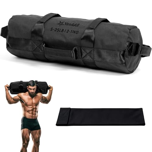 Yes4All Sac de Sable Réglable avec 7 poignées, Non rempli Power Bag de Musculation Carolous 2-90 kg, Sac Lesté pour entraînement Fonctionnel, Rucking, Crossfit, Body Pump, de Force & d&rsquo;endurance