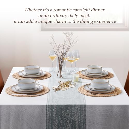 Onader 12 Piece Dinner Set, Reactive Glaze Stoneware Dinnerware for 4 People, Elegant Plates and Bowls Sets for Kitchen Christmas Camping, Scratch Resistant, Microwave & Dishwasher Safe - Daisy Beige - Image 6