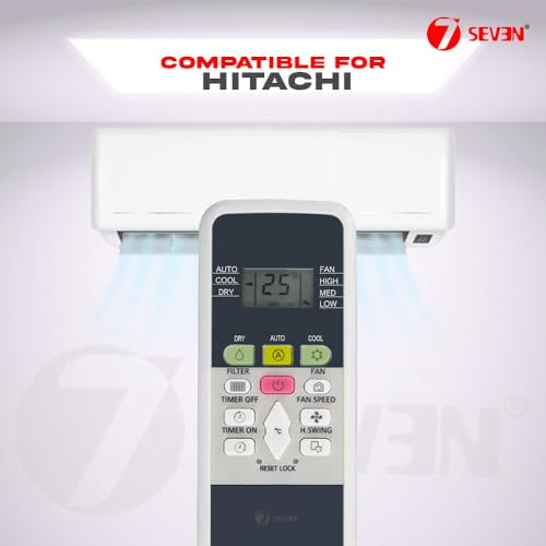 Image of 7SEVEN Compatible AC Remote for Hitachi Split AC and Window Air Conditioner The Model of Remote Control is 220A, Exact Match with Original Remote No Pairing Required use New AAA Alkaline Battery.