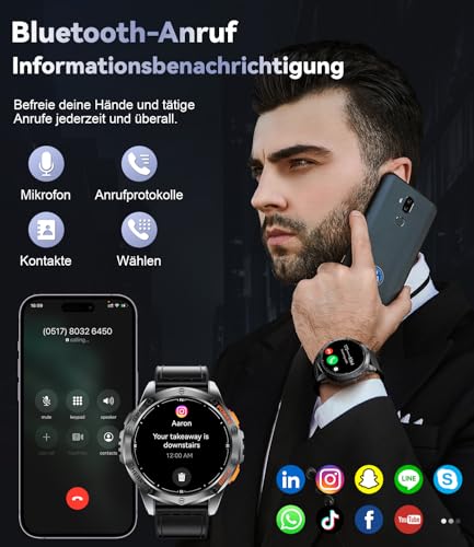 LIGE GPS Smartwatch Herren, Barometerdruck/Höhenmesser/Kompass, 1,43" AMOLED Smart Watch mit LED Taschenlampe/170+ Sportmodi/5ATM/Bluetooth… – Ansicht 5