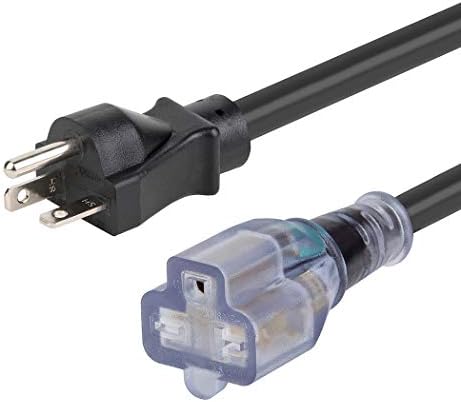 6-Feet (1.8Meter) 20 Amp-250 Volt Nema 6-20P Extension Cord, 12AWG Nema 6-20 Heavy Duty Extension Cable, Nema 6-15/20R T-Blade Cord with Red Indicator Light, Black Color for Air Conditioner Etc.