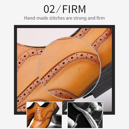 Men’s Leather Wingtip Oxfords Classic Brogue Lace Up Chunky Heel Dress Shoes for Wedding Office Business Formal Derby Shoes4