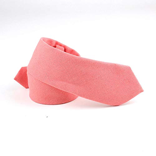 Image of Elfeves Men's Skinny Solid Color Tie Causal Cotton Linen Narrow Slim cut Necktie
