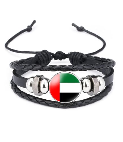 vmcoatdu World Many National Flags Bangle Retro Alloy Leather Bracelet for National Flag Braided Rope Bracelet Bangle, One Size, Metal, alloy