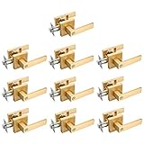EHOMEWARE 10 Pack Door Handle Set Interior Door Knobs in Satin Brass Finish, No Keys Privacy Door Le