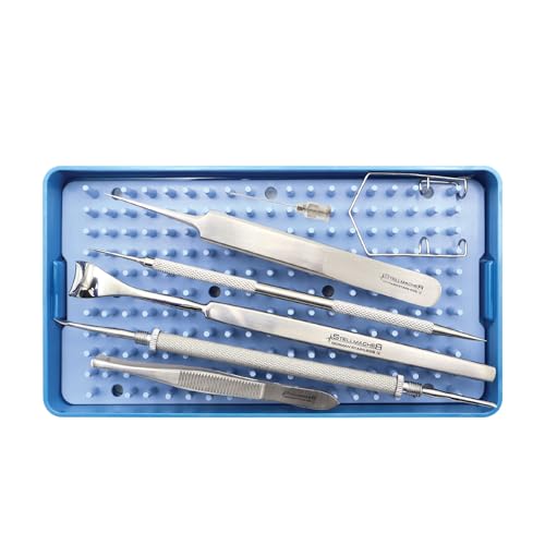 Stellmacher Ophthalmic Foreign Body Removal Kit, 8 Piece Stainless Steel Instrument Set with Sterilization Tray (8 Pcs)