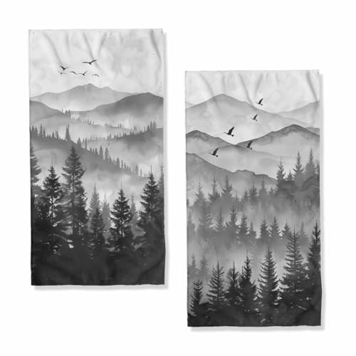 JLSTK Mountain Forest Landscape Hand Towels Highly Absorbent Black White Ink Art Bath Hand Towels for Bathroom Home Hotel Spa Gym Yoga Nautical Beach Bathroom Decor Gifts for Women Man 14"x28"