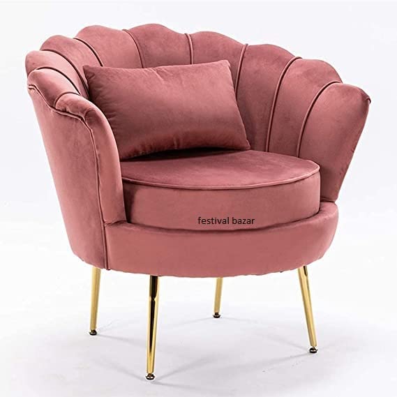 Image of Living Room Vintage Velvet Fabric Tub Armchairs with Metal Leg Armrests Lounge Comfortable Royal & Luxury (Coral, 2+1+1)