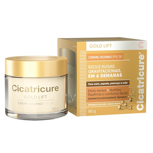 Cicatricure Gold Lift Creme Diurno FPS 30 | Reduz Rugas gravitacionais em 6 semanas | Efeito tensor nutritivo reafirma contorno facial, papada, pescoço e colo | Hidratante facial clareador | 50g
