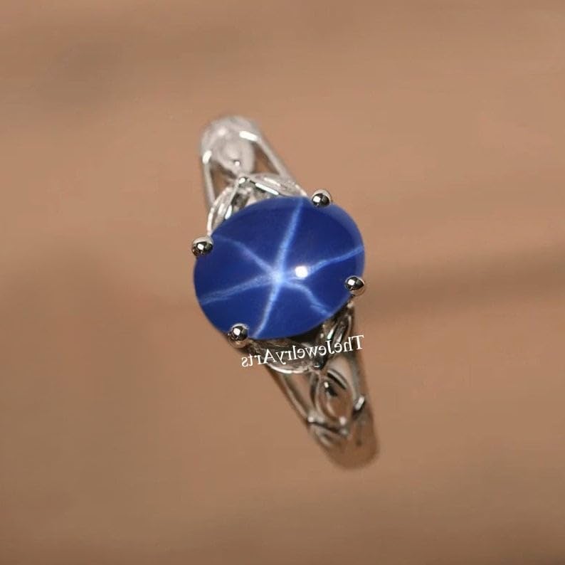 Star Sapphire Ring for Women – 925 Sterling Silver Blue Star Sapphire – Vintage Art Deco Engagement Ring – Bridal Wedding Jewelry