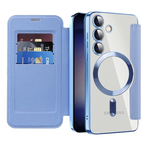 Coque à rabat pour Samsung S24 étui folio bleu idéal pour voyager léger au quotidien