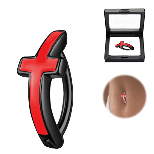 Bodyace 925 Sterling Silver Clicker Belly Button Rings For Women, 14G Cross Belly Barbell Piercing Minimalist Reverse Curved Navel Barbell Body Jewelry (10Mm,Red Black) #TOP9