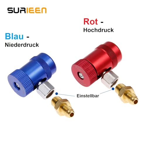 SURIEEN R1234yf Schnellkupplungsadapter 1/4 Zoll Steckeranschluss Verstellbarer Konnetor Adapter High/Low Side R1234yf Adapter Manuelle Kupplung für A/C Kältemittel Krümmermessgerät Set