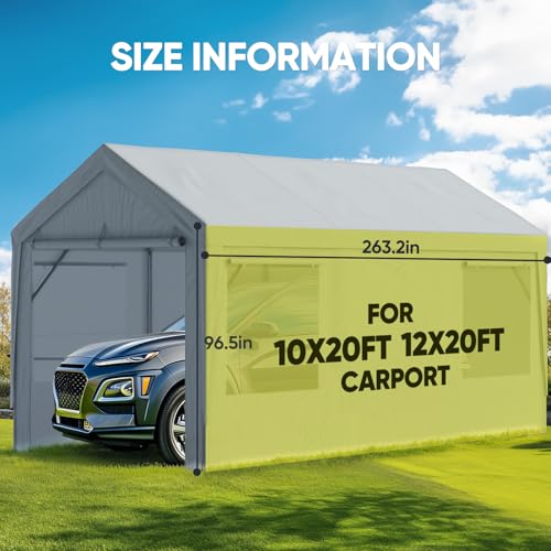Image of ADVANCE OUTDOOR Carport Replacement Window Sidewall 10 /12x20 ft, Heavy Duty Waterproof & UV Protected, Easy Installation with Ball Bungees, Gray, One Sidewall Only