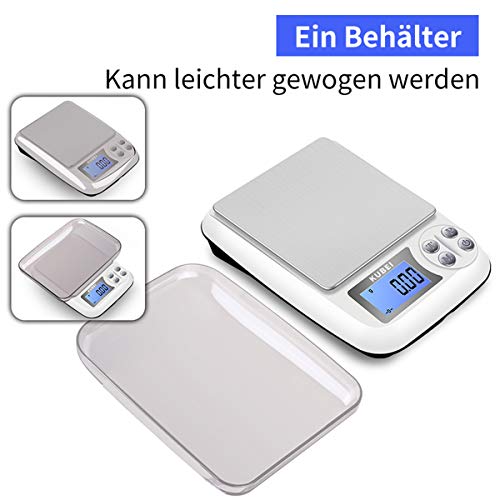 KUBEI Feinwaage 1kg/0.01g USB Aufladen Digitale Küchenwaage,Hochpräzise Grammwaage Digitalwaage Briefwaage Haushaltswaage Edelstahl Wiegefläche,Perfekt um Schmuck, Münzen, Puder