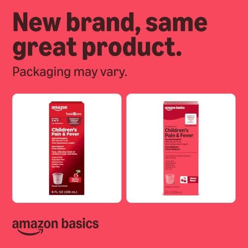 Amazon Basics Children's Pain and Fever, Acetaminophen 160 mg per 5 mL Oral Suspension, Dye-Free Cherry Flavor, Fever Reducer and Pain Reliever, 8 fl oz (Previously Care) - image 2