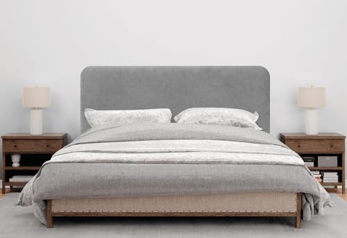 Miniatura 2 de Dhome Cabecero Tapizado Liso Redondeado Tela Aqualine Con Patas Para Pared Acústicos Cabeceros Absorbentes Cabezal Cama Dormitorio Gris, 150cm