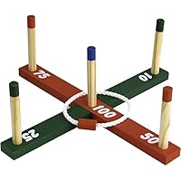 ADEPTNA Wooden Garden Quoits Ring Toss Game - Indoor Outdoor Family Fun - Classic Traditional Rope Hoopla Set for Kids & Adults - Perfect for BBQ, Parties, Picnics, & Lawn Games